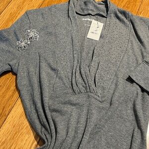 Express Charcoal Women's Cowl Neck Knit Top with Sparkly Details